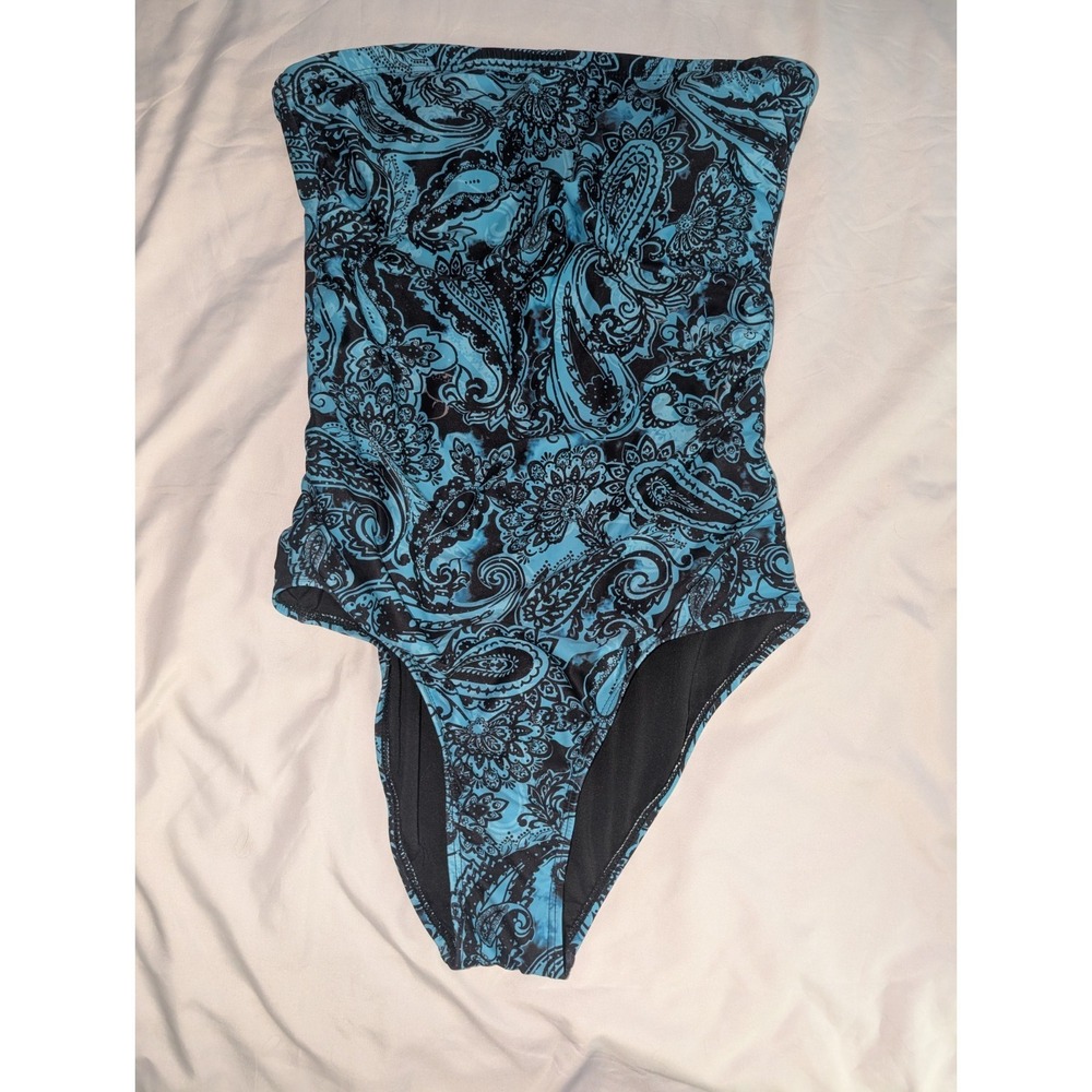 Holipick Women's One Piece Medium Blue Paisley Strapless Bathing Suit Padded Bra